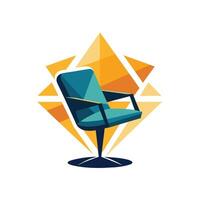 A chair with a blue seat placed on top of it, creating an abstract composition, An abstract interpretation of a salon chair in a modern, geometric style vector