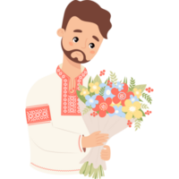 Ukrainian man with flowers in traditional national clothes png