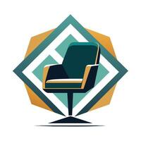 A chair is placed on top of a table, next to a sparkling diamond, An abstract interpretation of a salon chair in a modern, geometric style vector