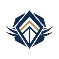 A logo featuring blue and gold colors with wings, conveying a sense of trust and strength, Clean lines and negative space to convey trust and reliability vector