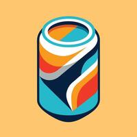 un lata de soda soportes en un brillante amarillo fondo, un resumen representación de un soda poder, minimalista sencillo moderno logo diseño vector