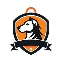 de cerca de un perros cabeza con un cinta envuelto alrededor sus cuello, creando un encantador mirar, contemporáneo logo presentando un pulcro mascota etiqueta gráfico, minimalista sencillo moderno logo diseño vector