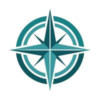 Blue and green compass placed on a plain white surface, An emblem featuring a simplified version of a compass rose, representing navigation and direction in logistics vector