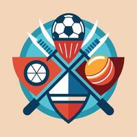 un fútbol pelota acostado cerca dos cruzado espadas, mezcla Deportes equipo con tradicional Arsenal, combinar elementos de Deportes equipo con tradicional símbolos logo vector