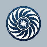 circular objeto en azul y blanco con un estrella en el centro, limpiar líneas exhibiendo un turbina motor, minimalista sencillo moderno logo diseño vector