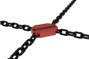 3d render of chain and banned writing. concept illustration of blocking or prohibiting a product png