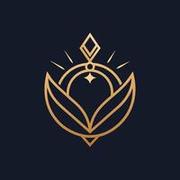 A golden flower with a diamond resting on top of it, showcasing elegance and luxury, Craft a simple and elegant logo for a prestigious jewelry brand vector