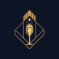 A glass of wine sitting on a black background, creating a simple and elegant visual, Craft a simple and sophisticated logo for a prestigious champagne brand vector