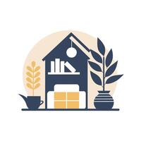 A house adorned with a plant in a pot, creating a cozy atmosphere in a residential setting, A simple yet stylish logo that evokes a sense of comfort and sophistication for a modern home goods store vector