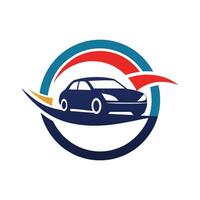 un coche logo desplegado en contra un patriótico rojo, blanco, y azul fondo, un sutil cabecear a el negocio de de venta carros, minimalista sencillo moderno logo diseño vector