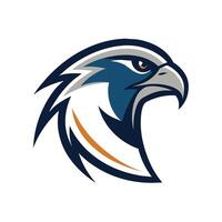 Close-up of an eagle head showing a unique blue and orange beak design, Bird falcon logo design, minimalist simple modern logo design vector