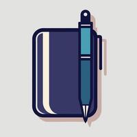 A pen lays on top of an open book, ready for writing or note-taking, A sleek and elegant design of a pen and notebook for a journalism blog vector