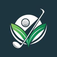 A green leaf and a golf ball on a black background, contrasting colors creating visual interest and composition, A sleek design featuring a golf club and ball intertwined vector