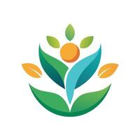 Logo design featuring leaves and a sun, symbolizing health and wellness, Create a minimalistic design symbolizing health and wellness, using only basic shapes and colors vector