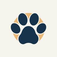 A dogs paw is neatly enclosed within a circle, creating a minimalist design, Create a minimalist logo featuring a pet paw print, using simple lines and shapes vector