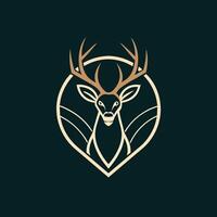 A minimalist deer head design enclosed in a circle, set against a black background, Deer Hunt Wildlife Line Art Simple Logo, minimalist simple modern logo design vector