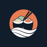 Sushi rolls with wooden chopsticks on a dark black background, Craft a minimalist logo for a trendy sushi bar that specializes in creative rolls and sake pairings vector