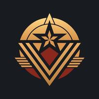 un oro estrella y un rojo circulo estar fuera en un negro fondo, creando un sorprendentes contraste, un sencillo logo inspirado por el dorado años de hollywood, minimalista sencillo moderno logo diseño vector