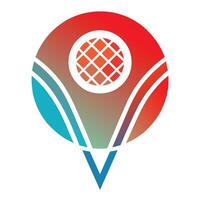 Logo design featuring a globe on top of a red and blue background, A simple logo incorporating a tennis racket, minimalist simple modern logo design vector