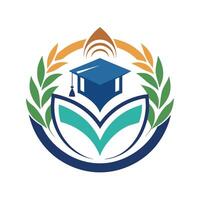 Logo design for a college featuring a mortar cap surrounded by leaves, symbolizing education and growth, Create a clean and minimalistic logo for an educational consulting firm vector