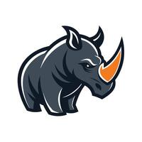 Close-up of a rhinos head showing a distinctive orange horn, Craft a simple, modern logo that captures the essence of a rhinoceros vector