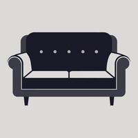 pulcro negro y blanco sofá en contra un gris fondo en un contemporáneo configuración, un pulcro y contemporáneo sofá diseño con un felpa, monocromo tapicería vector