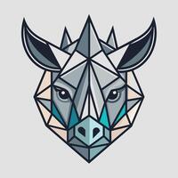 A bulls head intricately created using triangles, showcasing a unique geometric design, Design a geometric interpretation of a rhinoceros head for a minimalist logo vector