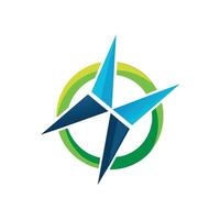 Logo of a compass in blue and green colors against a plain white background, Create a sleek symbol for a compostable packaging company vector