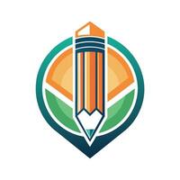 A pencil positioned at the center of a circle, A stylized pencil icon as a minimalist school emblem, minimalist simple modern logo design vector