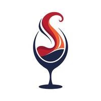 A wine glass with a flame burning inside, creating a mesmerizing and unique display, A sleek design of a wine glass with swirling liquid, minimalist simple modern logo design vector