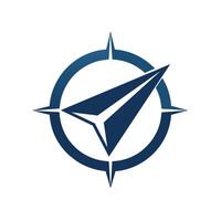 A compass with a paper airplane in its middle, symbolizing direction and travel, A sophisticated logo with a compass and paper plane silhouette vector