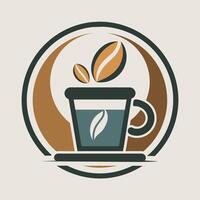 un café taza con un hoja metido en arriba, exhibiendo un sencillo y elegante presentación, un pulcro, minimalista logo para un café comercio, minimalista sencillo moderno logo diseño vector