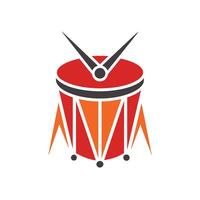 A red drum with a pair of scissors placed on top of it, Create a logo that symbolizes the rhythm of a drumbeat, minimalist simple modern logo design vector