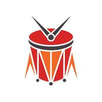 A red drum with a pair of scissors placed on top of it, Create a logo that symbolizes the rhythm of a drumbeat, minimalist simple modern logo design vector