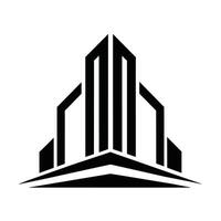 A logo in black and white depicting a stylized building, suitable for architectural or real estate businesses, Create a design using only black and white to represent the concept of building vector