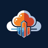 un casa se sienta dentro el centrar de un nube en esta único ilustración, diseño un moderno y limpiar logo para un nube informática Servicio vector