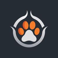 A sleek and modern logo featuring an orange and white paw print on a black background, Design a sleek and modern logo showcasing a pet paw in a minimalistic style vector