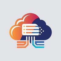 un servidor metido en parte superior de un nube, ilustrando nube hospedaje tecnología en un moderno y innovador forma, diseño un moderno y limpiar logo para un nube informática Servicio vector