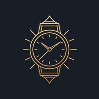 un lujo oro reloj soportes fuera en contra un pulcro negro fondo, diseño un sencillo y elegante logo para un lujo reloj boutique utilizando sólo un línea vector