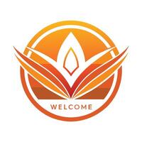 A sleek welcome sign featuring a leaf in the center, Design a sleek logo inspired by warmth and welcome, minimalist simple modern logo design vector