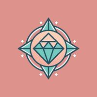 A diamond shines brightly against a soft pink backdrop, creating a striking contrast, Design a modern logo for a handmade jewelry store with a minimalistic gemstone icon vector