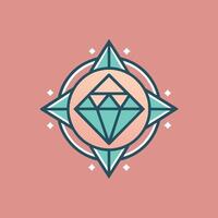 un diamante brilla brillantemente en contra un suave rosado fondo, creando un sorprendentes contraste, diseño un moderno logo para un hecho a mano joyería Tienda con un minimalista piedra preciosa icono vector