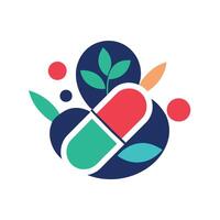 minimalista logo para un empresa presentando un hoja y un píldora, simbolizando natural salud y bienestar, diseño un minimalista logo representando el concepto de productos farmacéuticos vector