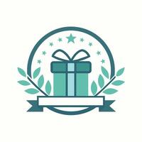 A gift box adorned with a ribbon, surrounded by stars in a minimalist setting, Generate a clean, minimalist logo for a personalized gift shop vector