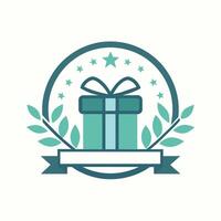 A gift box adorned with a ribbon, surrounded by stars in a minimalist setting, Generate a clean, minimalist logo for a personalized gift shop vector