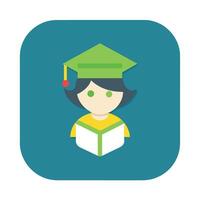 un persona en un graduación gorra participación un libro, generar un minimalista icono para un estudiante aprendizaje aplicación, minimalista sencillo moderno logo diseño vector