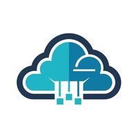 un nube liberando lluvia gotas en un claro día, generar un limpiar y moderno logo para un nube tecnología empresa vector