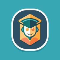 Flat icon of a man wearing a graduation cap, Generate a minimalist icon for a student learning app, minimalist simple modern logo design vector