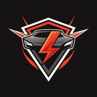 A minimalist logo featuring a black and orange color scheme with a lightning bolt symbol, Develop a minimalist logo that conveys the energy and excitement of a high-performance vehicle vector