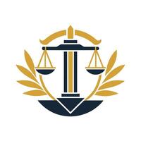 Symbol of scales of justice with laurel wreath encircling it, representing legal profession and victory, Develop a clean, professional logo for a law firm, minimalist simple modern logo design vector